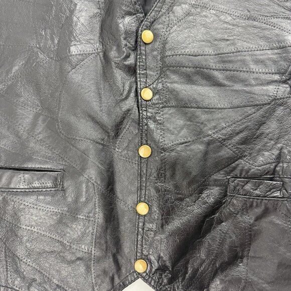 Navarre Genuine Leather Mens M Italian Stone Design Black Biker Motorcycle Vest - Picture 4 of 9